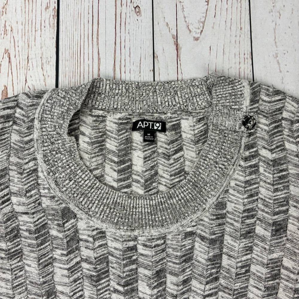 Apt. 9 Women Gray White Chevron Marled Knit Scoop Neck Sweater Size M - Picture 5 of 8